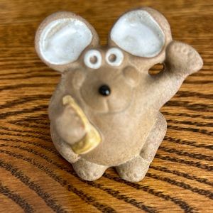 Happy mouse clay figurine with a chunk of cheese. Collectible